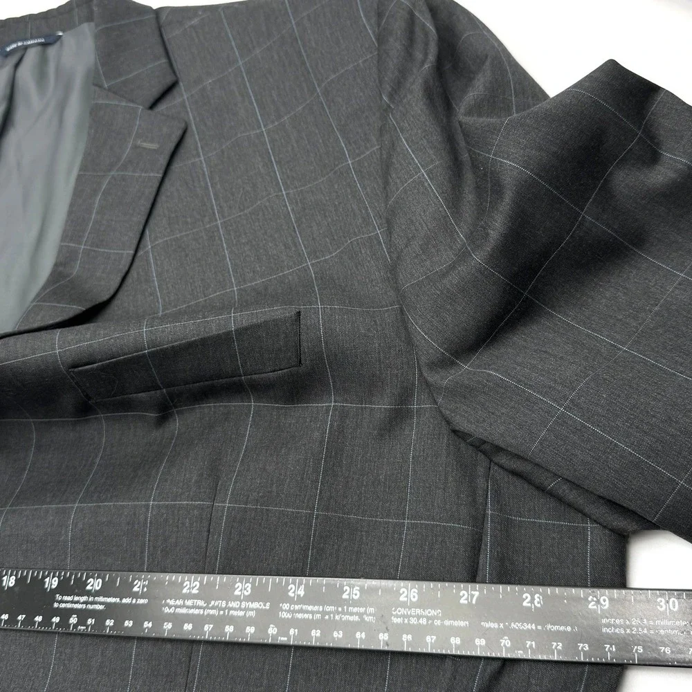 RALPH LAUREN Men's 56R Charcoal Grey Windowpane 2 Piece Wool Suit Blazer Pants